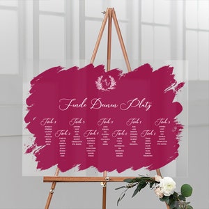 Plan de salle pour le mariage personnalisé avec vos noms désirés en verre acrylique avec fond coloré, format paysage