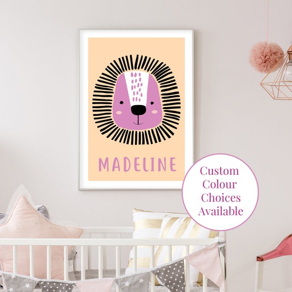 DIGITAL DOWNLOAD Printable Scandinavian Lion Baby Name Nursery Art Print, Cute Nursery Decor, Wall Art, Digital Download