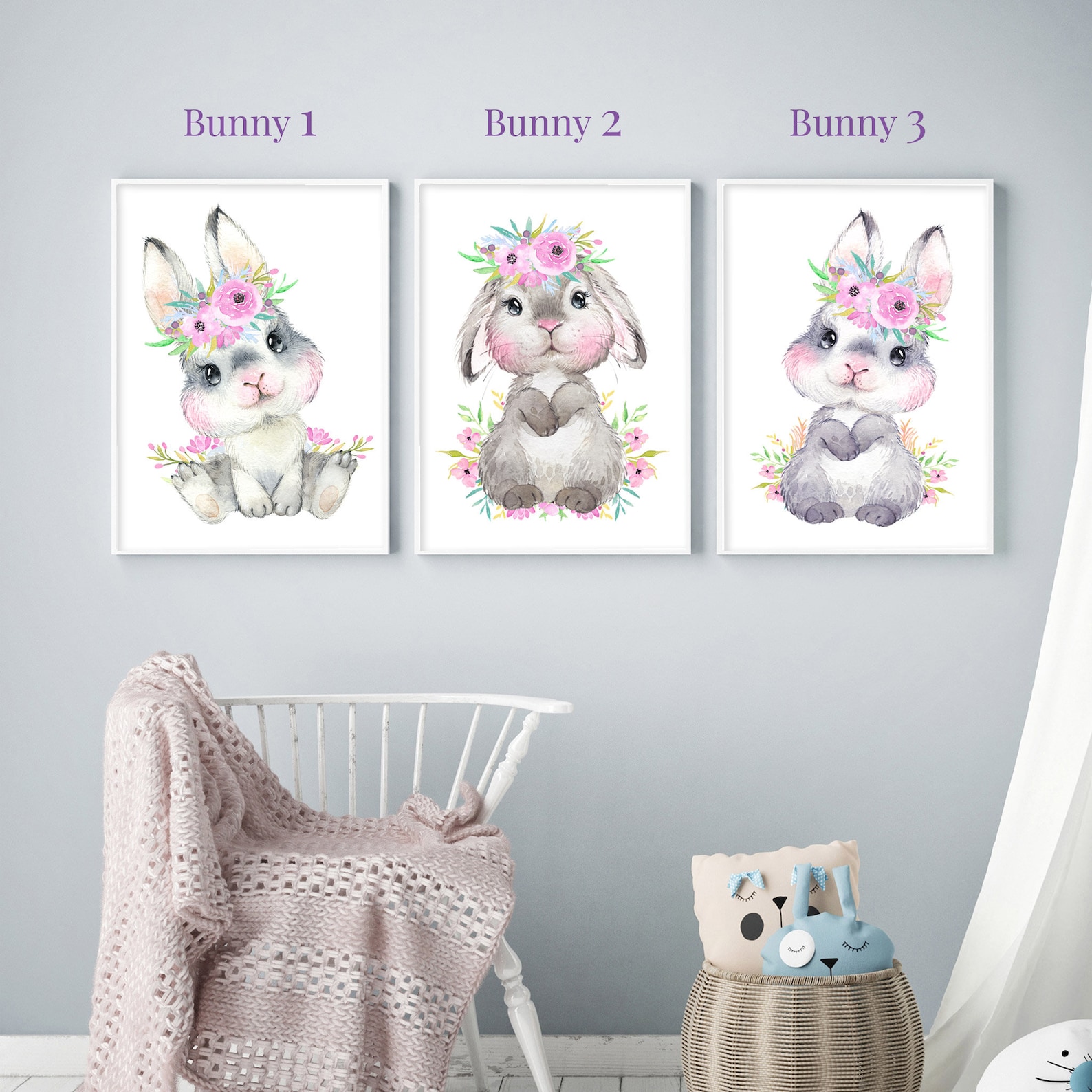 DIGITAL DOWNLOAD Printable Bunny Name Print Set Custom Girls | Etsy