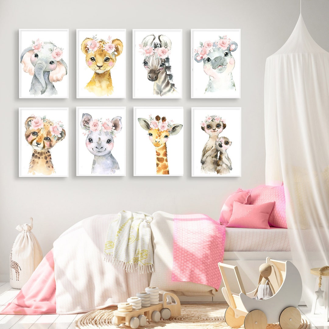 Floral Jungle Animal Nursery Print Set, Safari Baby Room Wall Art ...