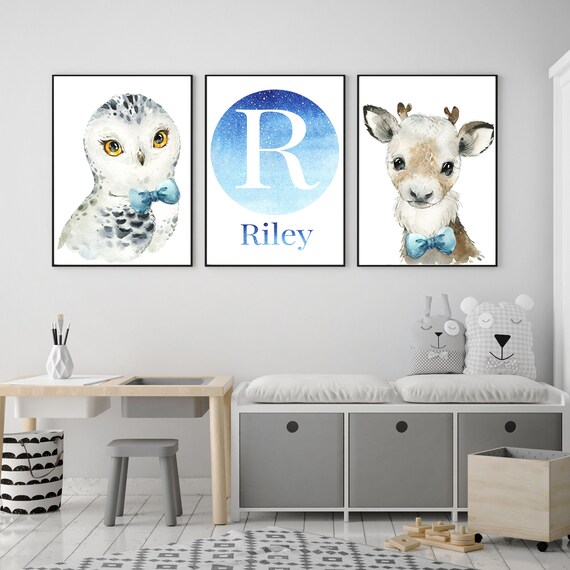 Personalised Nursery Name Print Baby S Room Wall Art Boys Room Decor Baby Name Print Watercolour Art Arctic Animals A3 A4