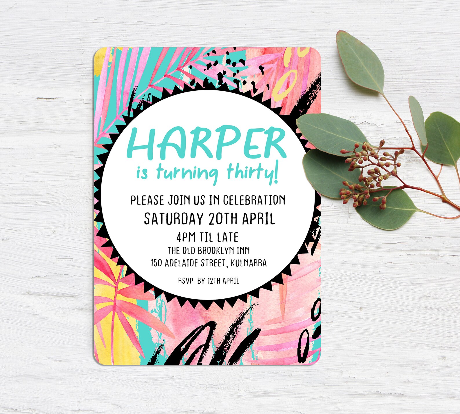 Printable Birthday Party Invitation Colourful Digital Etsy Canada