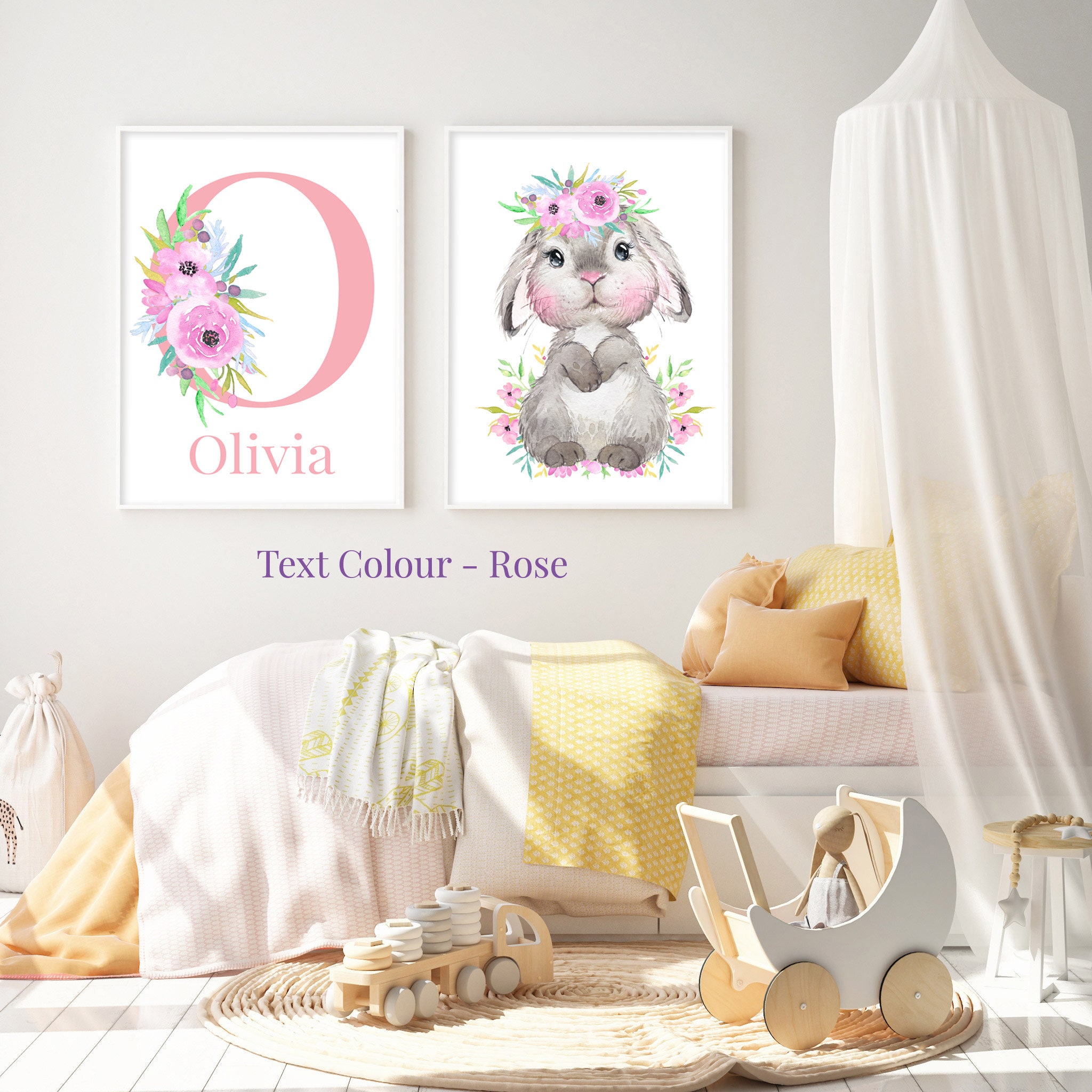 DIGITAL DOWNLOAD Printable Bunny Name Print Set Custom Girls | Etsy