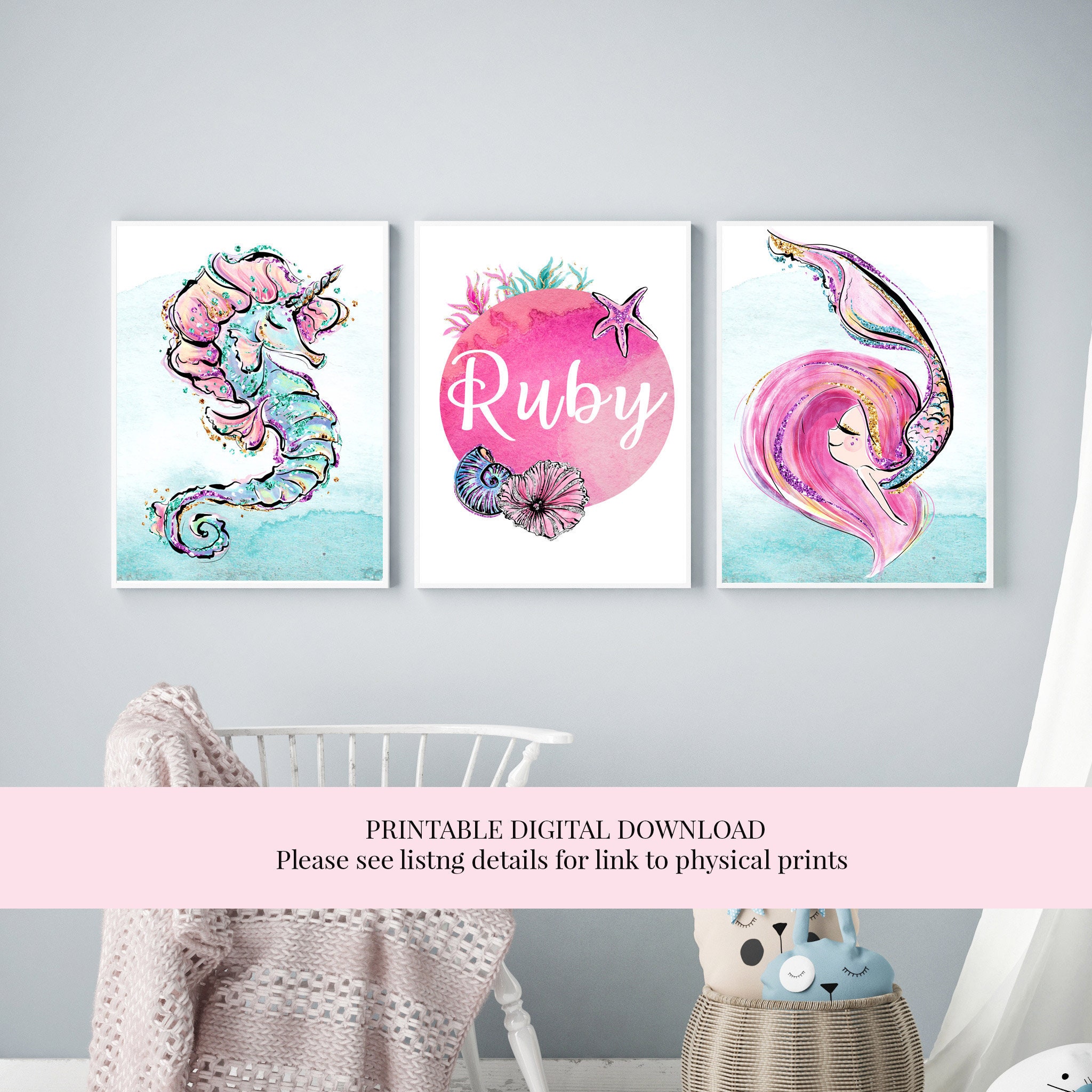 mermaid-wall-art-girls-room-decor-monogram-printable-nursery-print