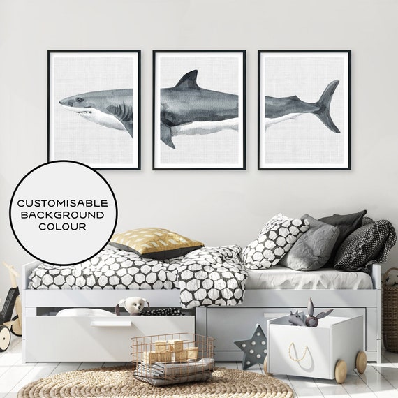 Shark Art Print Set, Underwater Sea Creature Nursery Art, Wall
