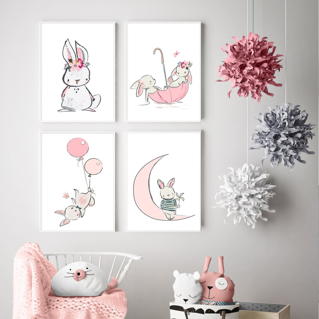 Cute Bunny Nursery Print, Girls Room Wall Art, Baby Decor, Whimsical ...