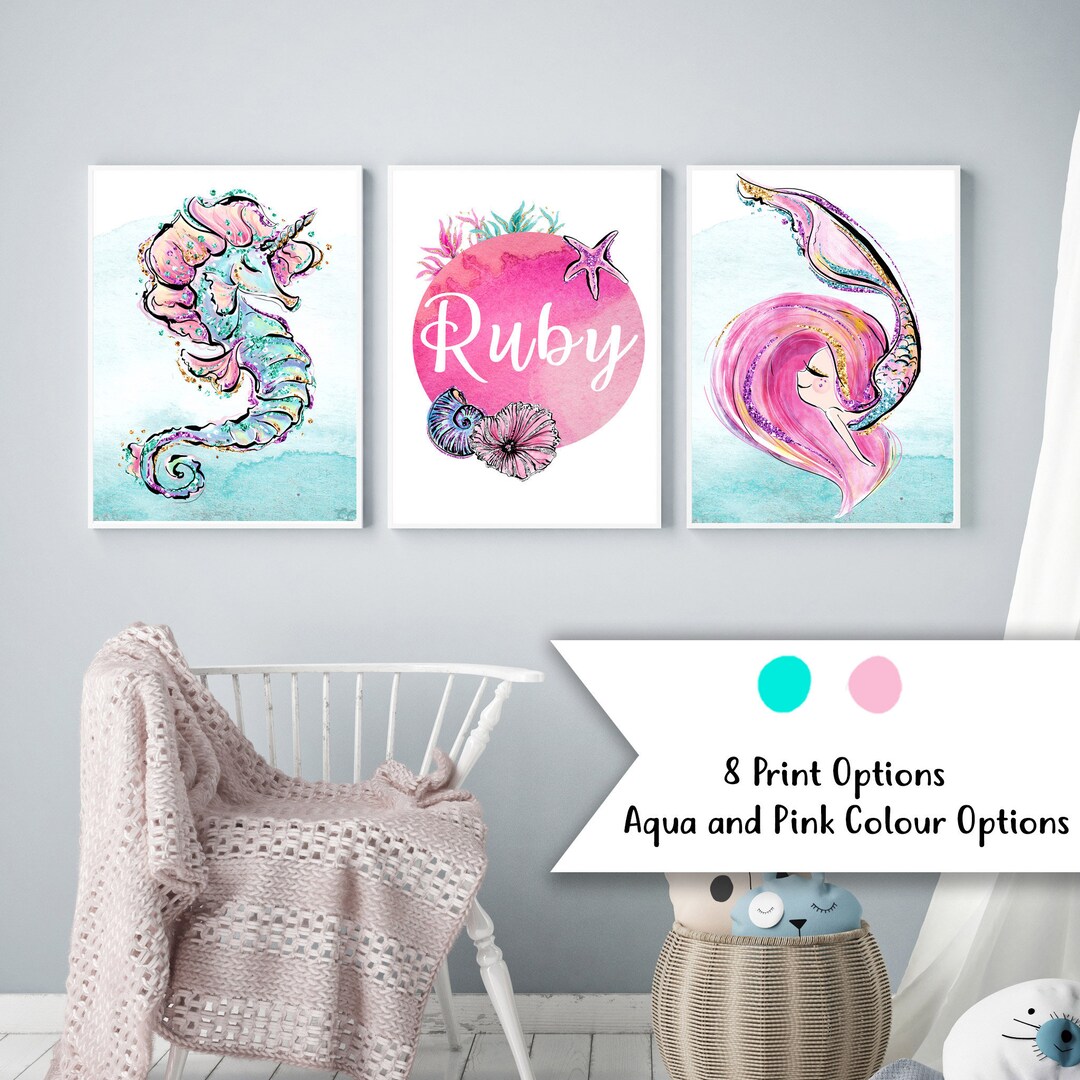 Customised Name Print Mermaid Nursery Decor Seahorse Nursery - Etsy