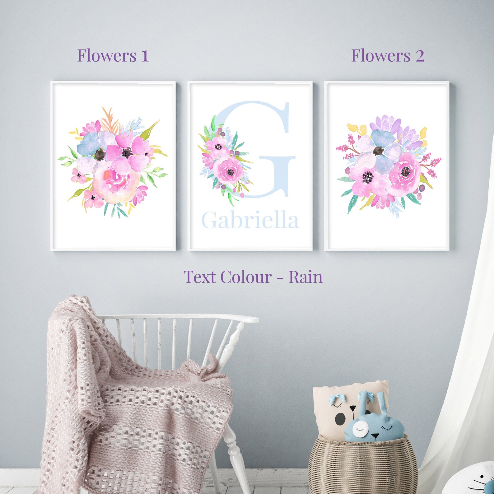 DIGITAL DOWNLOAD Printable Bunny Name Print Set Custom Girls | Etsy