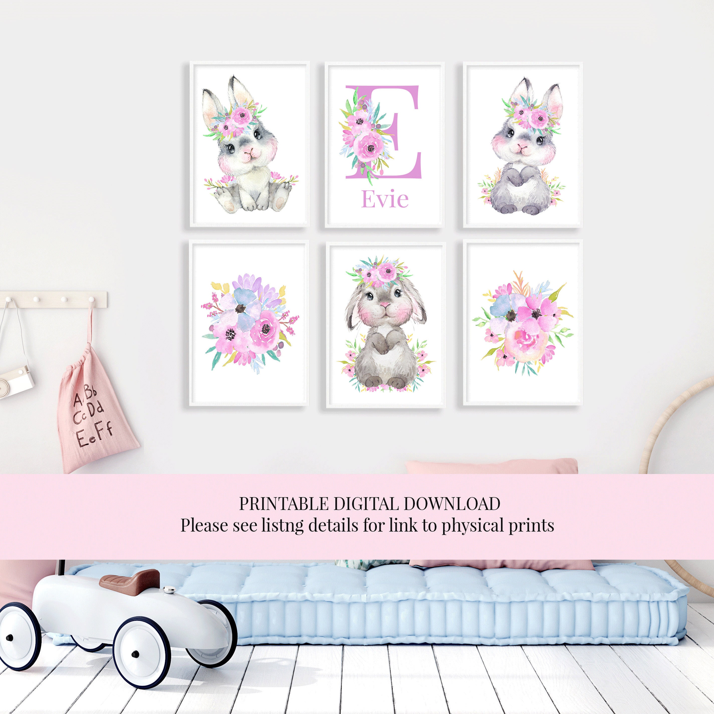DIGITAL DOWNLOAD Printable Bunny Name Print Set Custom Girls | Etsy