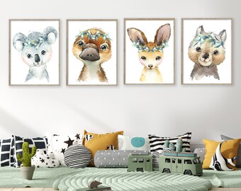Boys Australian Animal Nursery Print Set Aussie Wildlife | Etsy Australia