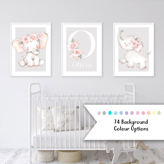 Cute animal nursery kids room decor Personalized Name printable wall art Cute Baby Elephant Print