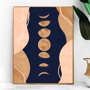 Lunar Moon Phases Wall Art Print, Elegant Celestial Fine Art Poster, Moon and Stars Print, Boho Aesthetic Art and Room Decor, Gift Ideas