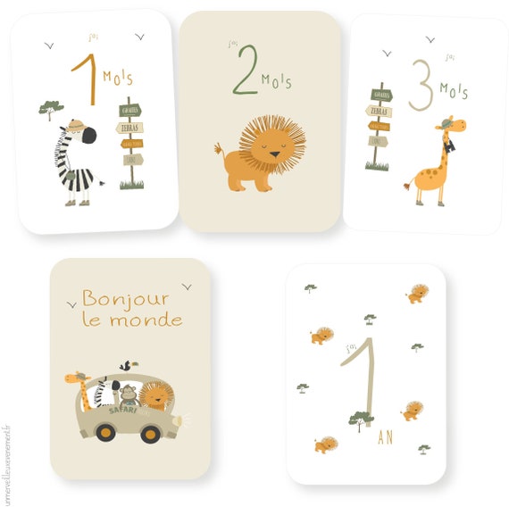 Kit Cartes Etapes Bebe Jungle Animaux Premiere Annee Etsy
