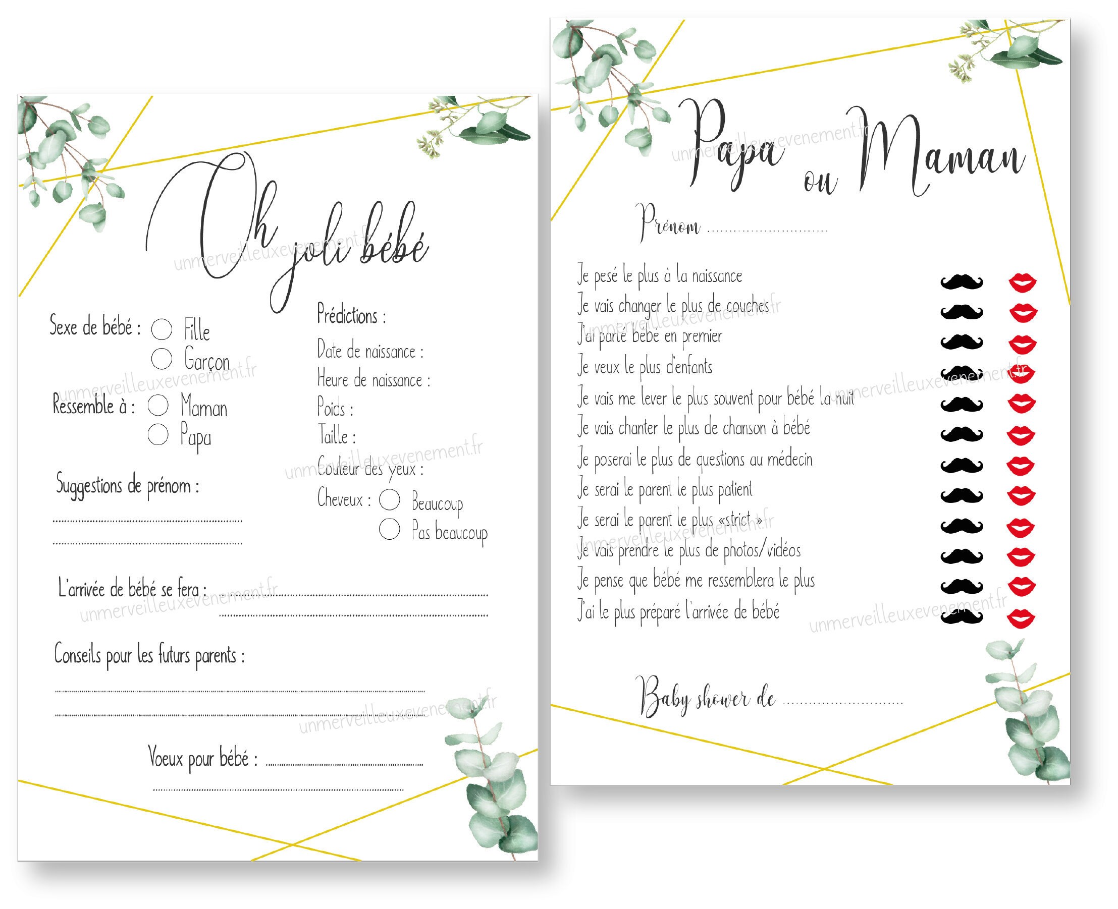 Carte de jeu - Prédictions sur l'arrivée de bébé - Baby Shower