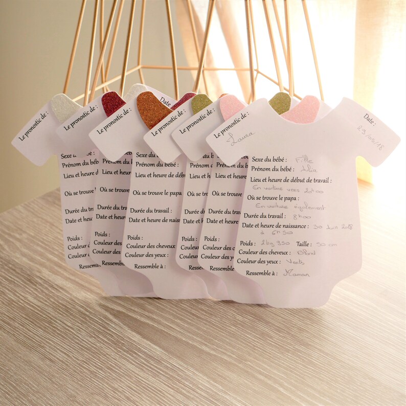 Cartes de jeux baby shower baby pronostic animation pronostics baby