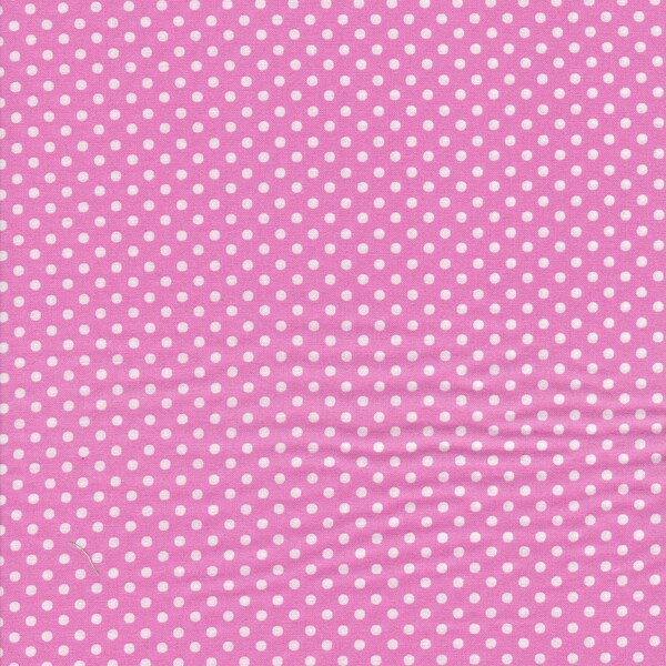 Patchworkstoff-Baumwolle, rosa Kinderstoff mit  weißen Punkten.