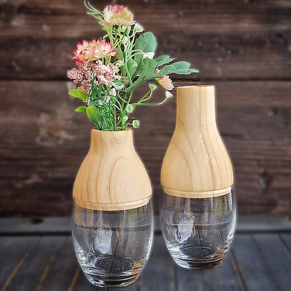 Vase - Glas und Holz