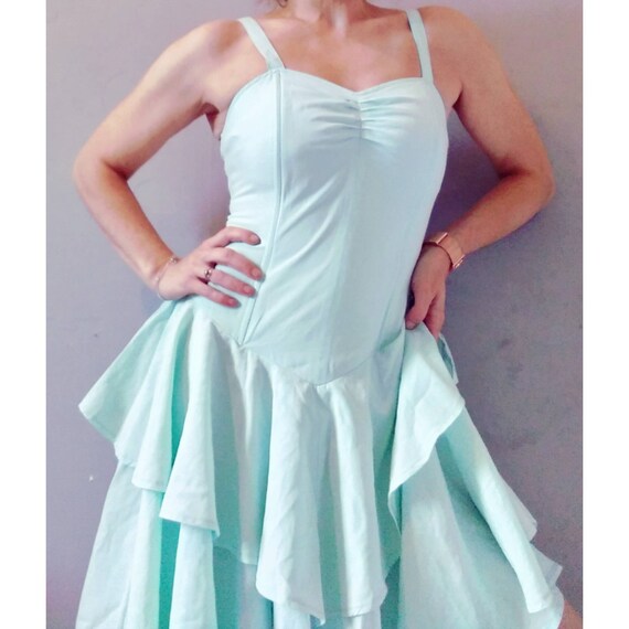 Early 90s Pastel Mint Green Boned Corset Frill Dre