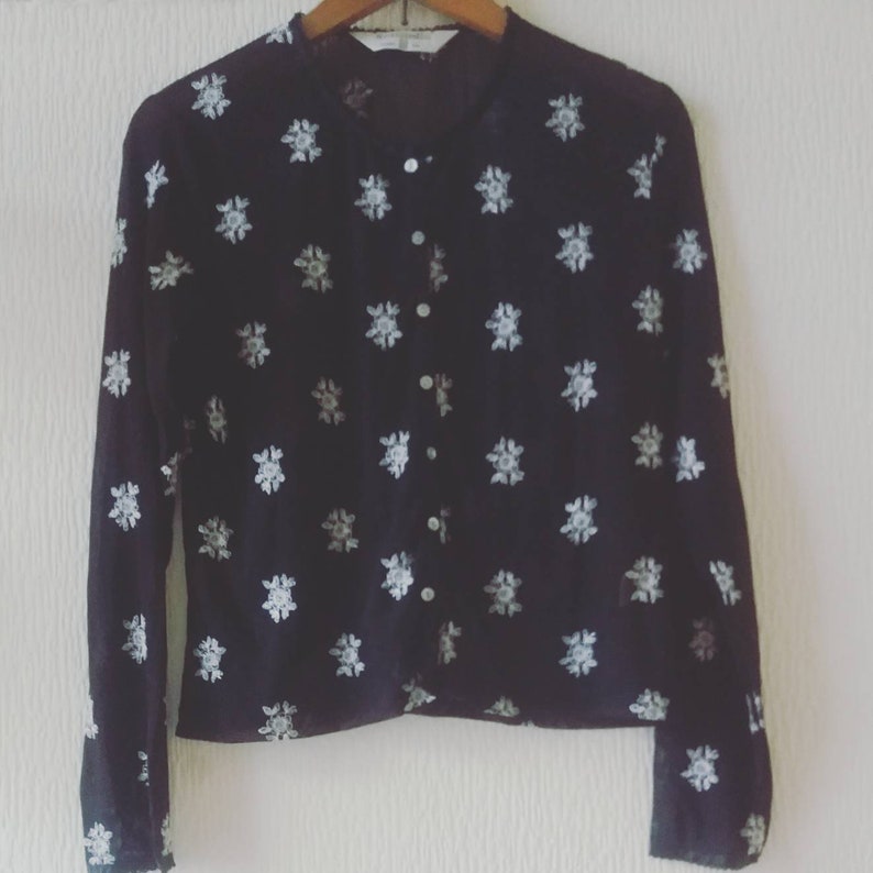 Vintage 90s Black Semi Sheer Grunge Style Cardigan UK 16