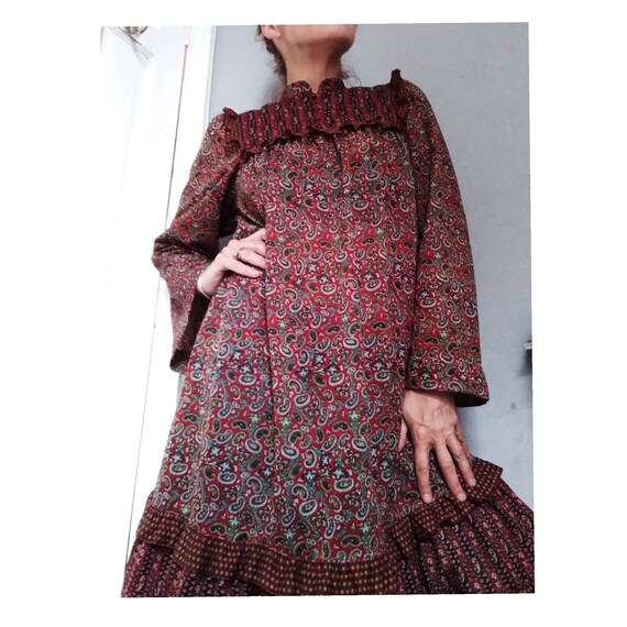 1970s Paisley Smock Prairie Dress UK 10