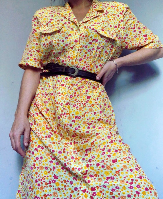 Vintage 90s Pure SILK Bright Ditsy Floral Shirt Dr