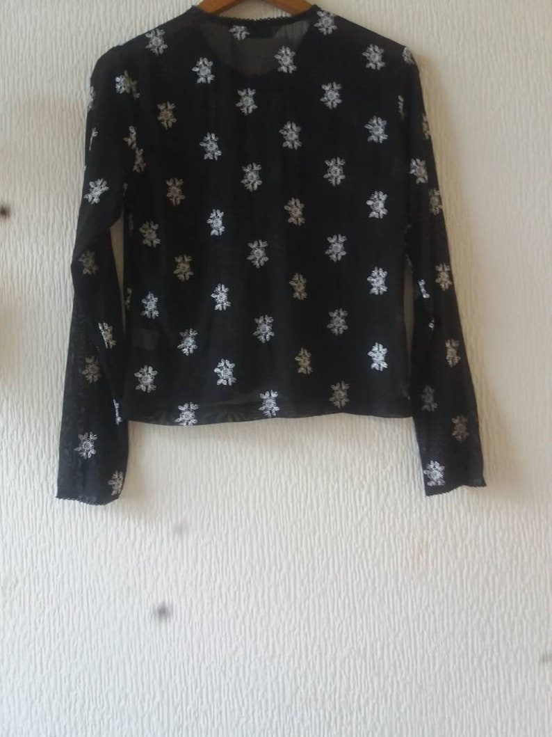 Vintage 90s Black Semi Sheer Grunge Style Cardigan UK 16