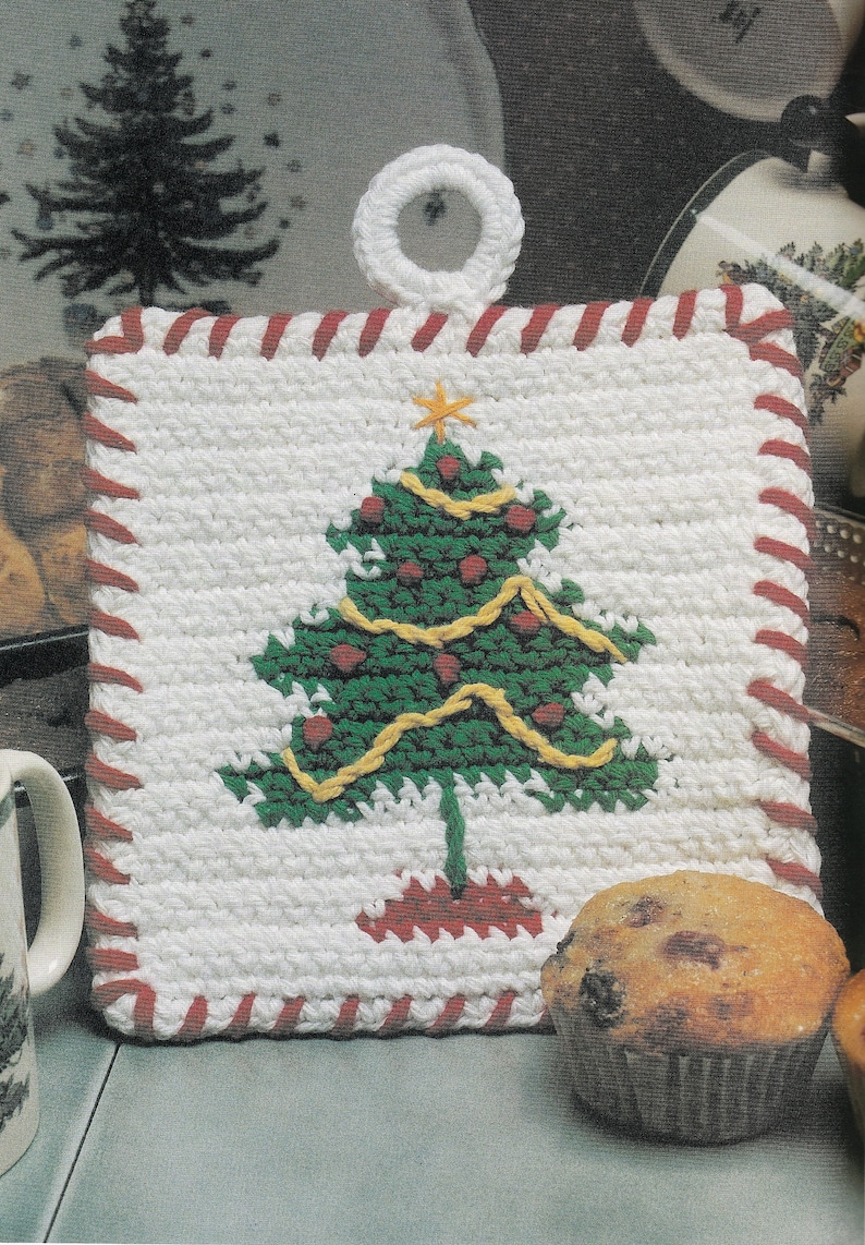 Crochet Potholder Pattern Christmas Tree Motif. Pdf Instant Etsy