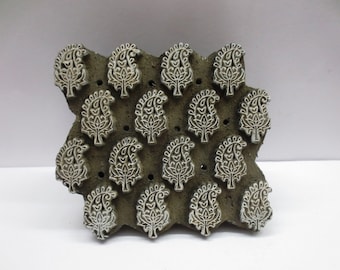 Vintage Indian wooden hand carved textile printing fabric block / stamp design pattern