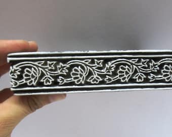 Indian wooden hand carved textile printing fabric block / stamp unique folk art floral print pattern