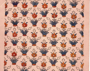 Vintage 1980s Hand Painted Colorful Textile Motif Design Sample Watercolor on paper Textile Block Print Design Sample 101