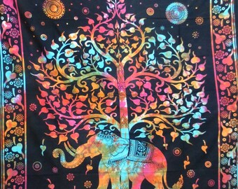 Tie Dye Multi colors Tree Elephant Tapestry Boho Wall Tapestries Bohemian Tapestry Wall Hanging Yoga Tapestry Hippie Tapestry Wall Decor