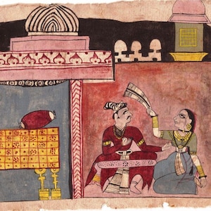 Alte indische Miniaturmalerei Vintage altes Papier Handgeschriebene Manuskriptseite Indische Volkskunst Malerei Seltenes Unikat