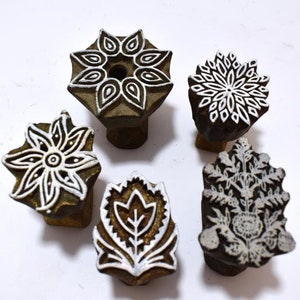 Lot Of 5 Indian Wooden Hand Carved Textile Printing Fabric Block Stamp