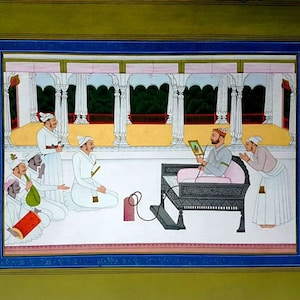 Fine Raro indiano pittura in miniatura Royal Court 15 &quot;X 11,5&quot; Home Wall Decor Regalo
