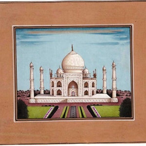 Vintage Indian Miniature Painting FINE Detailed Architectural Painting Taj Mahal Symbol of love The seven Wonders Home Decor Gift