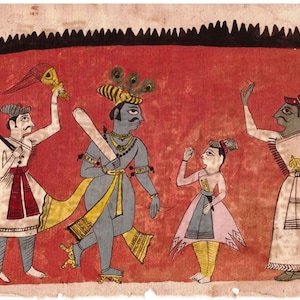 Ethnische indische Miniaturmalerei Vintage altes Papier Handgeschriebene Manuskriptseite indische Volkskunst Malerei seltenes Sammlerstück