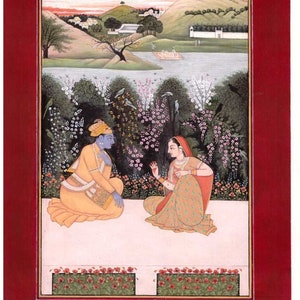 HOME DECOR Beautiful Indian Miniature Painting Pahari Style Fine Painting Radha Krishna ETHNIC