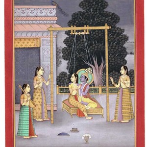 Rare Indian Miniature Painting Fine Detailed Gold Work Love Scene Mughal Style Home Decor Gift