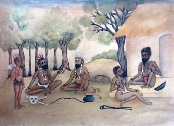 ユニークで美しいミニチュア絵画 インドのヨギ サドゥ アゴーリ