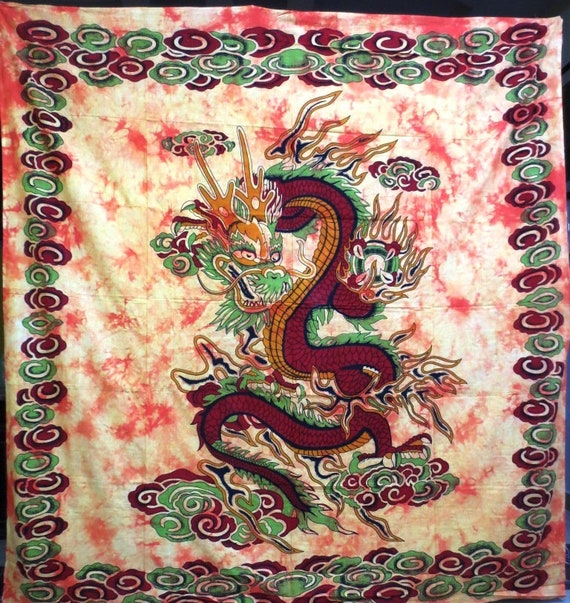 Yellow Dragon Tapestry Wall Hanging Beach Sheet Queen Size Etsy