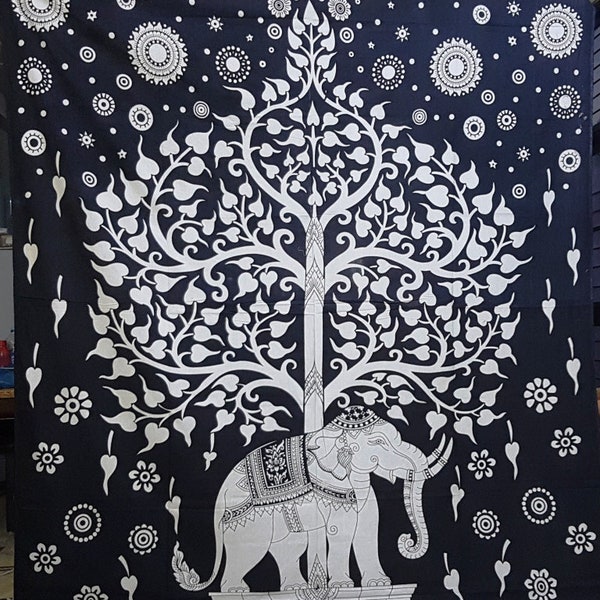 Handmade Ethnic Indian Elephant Wall Hanging Tapestry Bohemian Wall Tapestry Hippie Dorm Tapestries Tree Of Life Bedding Beach Blanket