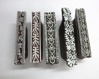 set of 5 indian wooden textile printing on fabric block / stamp unique art STAMP FLORAL BORDERS