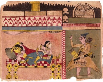 美しいインドのミニチュア絵画 ヴィンテージの古い紙 手書きの原稿