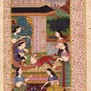 Fine Detailed Decoration Vintage Mughal Style Indian Miniature Painting Of Royal Couple Love Beautiful Home Decor Gift