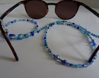 Chaînes de lunettes, bracelet de lunettes, cordon de lunettes pour les vacances, lunettes de soleil, bande de masque, boho, perles bleues, meilleur ami, maman, surprise,