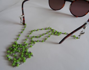 Brillenketten, Brillenband, Brillenkordel, Maskenband,  Sonnenbrille,  Boho,   grün, facettiert,  Brillenösen,