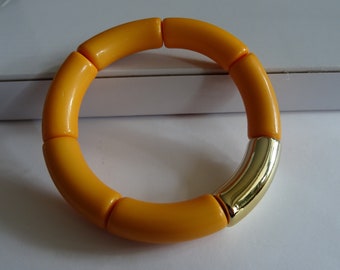 bracelet tube, bracelet orange, classique, bande stretch, Noël, orange/or, tendance bohème, bracelet, cadeau surprise,