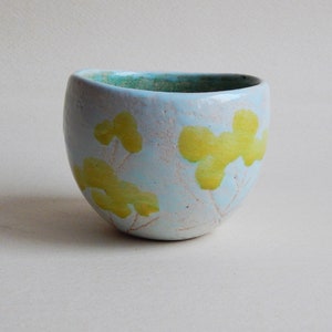 Ceramic bowl - spring, Raku ceramics, tea bowl, coffee bowl, handmade utensils, Japanese bowl, seasons, original gift, decor for the kitchen