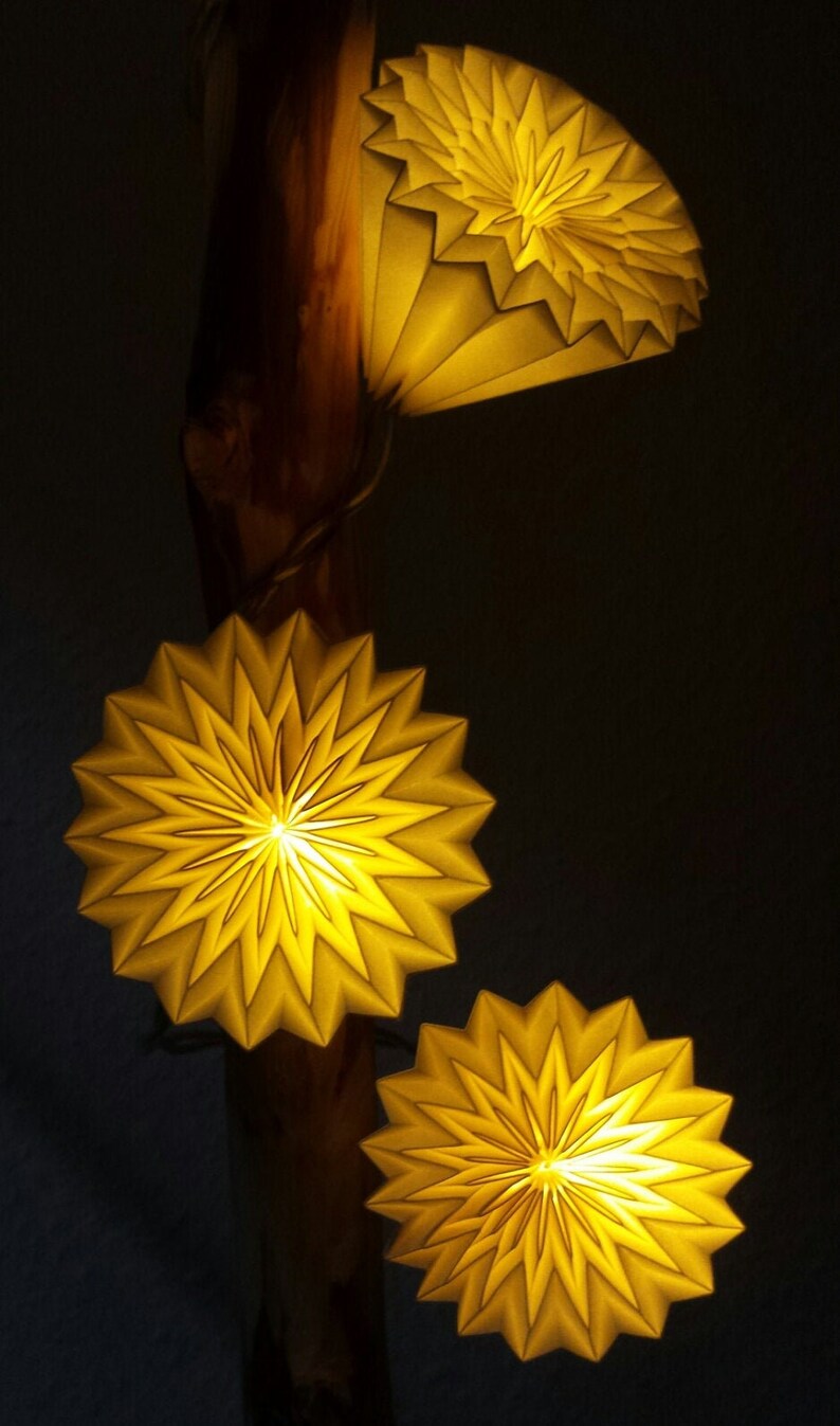 Sternenlichter Origami Kinderzimmer Sterne Led Lichterkette Warmweiß Papierornamente Gefaltetet Lichter Plissee Weiß Papierdeko