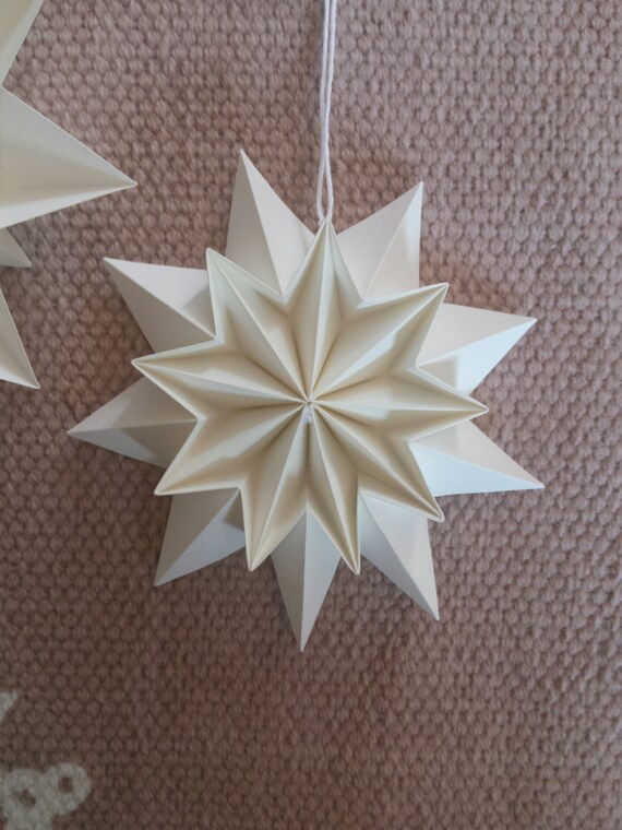 Weihnachtsdeko Origami Sterne 2 Stück Aus Papier Weiß Fensterschmuck Papier Gefaltete Christsterne